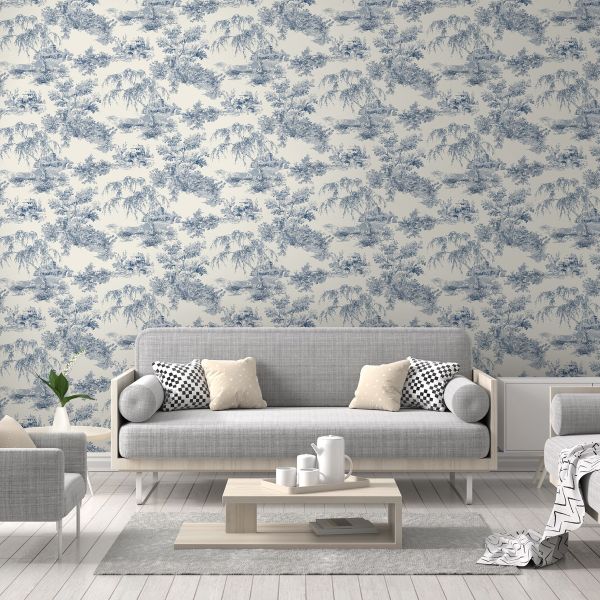 Toile Trees Wallpaper Blue Grandeco 2.jpg